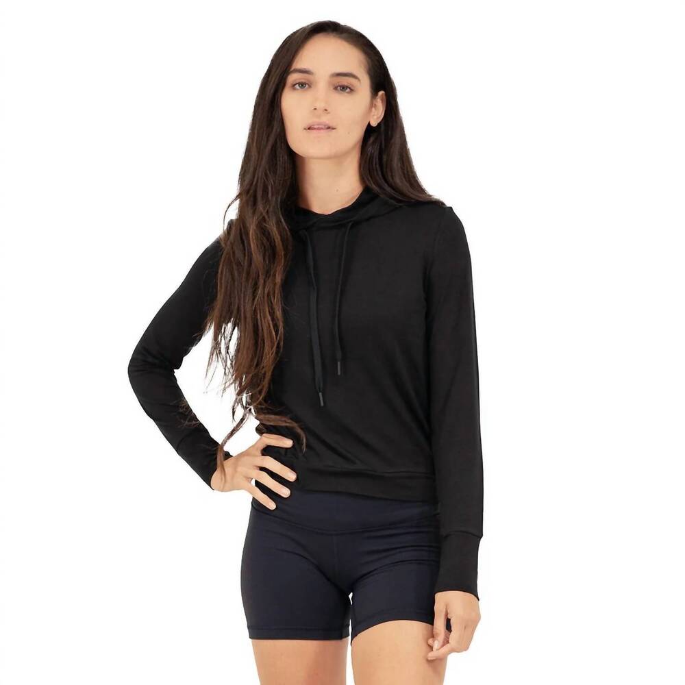 NEW SOMEWHERE SUNNY women's upf 50+ bamboo everyday lightweight hoodie in black